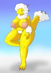  anthro areola big_breasts breasts dragon female genitals gigardrawz hair hi_res huge_breasts nipples pubes pussy solo white_hair yellow_body 