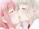  2girls close gray_hair kiss kozue_akari original pink_hair short_hair waifu2x yuri 
