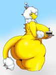  anthro big_breasts big_butt breasts butt cake dragon female food gigardrawz hair hi_res huge_breasts huge_butt nipples solo thick_thighs white_hair yellow_body 