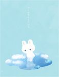  ayu_(mog) blue_background blue_sky blush bunny cloud cloudy_sky looking_at_viewer no_humans original puddle reflection sky standing translation_request 