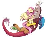 2018 antlers blush brown_body brown_fur butt butt_grab chimera discord_(mlp) draconequus duo embrace equid equine eyes_closed feathered_wings feathers female feral fluttershy_(mlp) friendship_is_magic fur grey_body grey_fur hand_on_butt hasbro hi_res holding_partner horn licking male mammal mane membrane_(anatomy) membranous_wings my_little_pony open_mouth pegasus pink_mane pink_tail ponsex red_eyes simple_background thick_tail tongue tongue_out white_background wings yellow_body yellow_feathers yellow_fur yellow_wings 