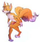  2019 2_tails anthro blonde_hair canid canine clothing countershade_face countershade_torso countershading fluffy fluffy_tail fox fur genitals hair hi_res inner_ear_fluff knot leaning leaning_forward looking_at_viewer male mammal miles_prower multi_tail multicolored_body nipples panties panties_down penis ponsex simple_background solo sonic_the_hedgehog_(series) tapering_penis teal_eyes tuft two_tone_body underwear white_background white_body white_fur yellow_body yellow_fur yellow_tail 