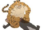  2020 anthro belly duo eto1212 facesitting felid genitals hi_res kemono male mammal moobs nipples overweight overweight_male pantherine penis simple_background tiger white_background 