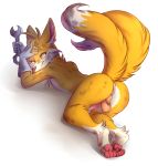  2019 2_tails absurd_res anthro anus ass_up balls blonde_hair butt canid canine clothing countershade_face countershade_torso countershading dirt dirty fluffy fluffy_tail fox fur genitals gloves hair handwear hi_res looking_at_viewer looking_back lying male mammal miles_prower multi_tail multicolored_body nipples on_front pawpads penis ponsex presenting presenting_hindquarters simple_background smile solo sonic_the_hedgehog_(series) tools two_tone_body white_background white_body white_fur wrench yellow_body yellow_fur yellow_tail 