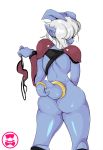  big_butt blizzard_entertainment blue_body butt draenei female hair humanoid humanoid_pointy_ears not_furry rear_view schpicy simple_background solo video_games warcraft white_background white_hair 