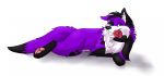 black_paws canid canine canis domestic_dog elkhound feral flower flower_in_mouth fur lying maemusicmelody male mammal on_front pawalo pawpads paws plant pose purple_body purple_fur rose_(flower) rose_in_mouth smile solo spitz 