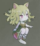  1girl animal_ears ayu_(mog) black_dress bracelet breasts cat_ears cat_tail cleavage dress full_body gorgon green_hair grey_background jewelry original pale_skin parted_lips red_eyes sleeveless sleeveless_dress snake_hair solo symbol_commentary tail 