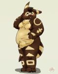  2020 anthro belly blush brown_body brown_fur fur hi_res kemono lagomorph leporid male mammal moobs nipples overweight overweight_anthro overweight_male qqmelon888 rabbit simple_background solo 