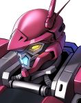  aestivalis close-up commentary dootmoon from_above glowing glowing_eyes kidou_senkan_nadesico looking_down mecha no_humans radio_antenna solo white_background yellow_eyes 