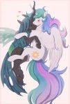 &lt;3 2017 arthropod black_body black_fur blush changeling cutie_mark duo equid eyes_closed feathered_wings feathers female female/female feral friendship_is_magic fur green_eyes green_tail half-closed_eyes hasbro hi_res horn hug insect_wings looking_at_another lying mammal mane multicolored_mane multicolored_tail my_little_pony narrowed_eyes on_side ponsex princess_celestia_(mlp) queen_chrysalis_(mlp) simple_background teal_mane white_background white_body white_feathers white_fur white_wings winged_unicorn wings 