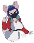  2020 5_fingers anthro blue_hair brown_eyes clothed clothing digital_media_(artwork) female fingers hair hi_res kittydee looking_at_viewer mammal mask mouse murid murine rodent simple_background solo white_background 
