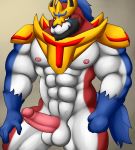  abs anthro anthrofied armor balls big_muscles black_body black_fur blue_body blue_fur blue_nose crowned_shield_zamazenta erection fur genitals headgear huge_muscles humanoid_genitalia humanoid_penis legendary_pok&eacute;mon looking_at_viewer male mostly_nude muscular muscular_anthro muscular_male nintendo nipples pecs penis pink_nipples pink_penis pok&eacute;mon pok&eacute;mon_(species) pok&eacute;morph red_body red_fur solo thevillager video_games white_balls yellow_eyes zamazenta 