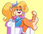  4_toes activision anthro bandicoot barefoot blonde_hair coco_bandicoot crash_bandicoot_(series) feet female foot_focus green_eyes hair hotbrotcafe mammal marsupial open_mouth soles solo toes video_games 