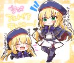  1girl :d ^_^ artoria_pendragon_(all) artoria_pendragon_(caster) bangs beret black_footwear black_gloves blonde_hair blue_bow blue_cape blue_headwear blush boots bow cape chibi closed_eyes closed_mouth commentary_request cropped_torso eyebrows_visible_through_hair fate/grand_order fate_(series) gloves green_eyes grey_legwear hair_between_eyes hand_on_hip hand_up hat high_heel_boots high_heels highres hood hood_down hooded_cape jako_(jakoo21) long_hair long_sleeves looking_at_viewer multicolored multicolored_cape multicolored_clothes multiple_views notice_lines open_mouth pantyhose pleated_skirt purple_bow red_cape shirt skirt sleeves_past_wrists smile standing standing_on_one_leg translation_request twintails upper_teeth very_long_hair white_shirt white_skirt 