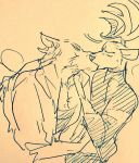  anthro antlers beastars canid canine canis cervid cervine clothed clothing duo embrace horn kissing legoshi_(beastars) louis_(beastars) male male/male mammal monochrome red_deer scar simple_background simple_shading wolf wuffinarts 