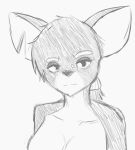  anthro cervid eyebrows female freckles fur hair looking_at_viewer mammal monochrome multicolored_body multicolored_fur nikita parsnip_(game) ponytail portrait serious_face sketch solo spots the_testimony_of_trixie_glimmer_smith thick_eyebrows 