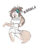  2020 5_fingers anthro bottomwear canid canine clothed clothing conditional_dnp eyewear female fingers front_view hair hi_res long_hair mammal navel open_mouth shawla simple_background skirt solo sugarlesspaints white_background 