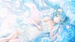  aqua_eyes aqua_hair beach blush dress hatsune_miku long_hair mullpull necklace summer_dress tattoo twintails vocaloid water watermark 