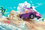  2girls beach bird calilo car colored_inner_hair crab driving ground_vehicle hummer katana motor_vehicle multicolored_hair multiple_girls panty_&amp;_stocking_with_garterbelt panty_(psg) sand seagull stocking_(psg) sword two-tone_hair weapon 