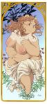  anthro art_nouveau bed_sheet bedding blush breast_fondling breasts brown_body brown_fur female fondling fur hand_on_breast hi_res kokkoman mammal mature_female navel nipples nude obese obese_anthro obese_female overweight overweight_anthro overweight_female smile solo tuft ursid 