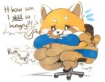  aggressive_retsuko ailurid anthro belly belly_overhang big_belly big_breasts big_butt blush bodily_fluids bottomwear breasts brown_body brown_fur butt chair cleavage clothed clothing deep_navel dialogue english_text fat_cheeks female flying_sweatdrops footwear front_view fur furniture fuzzywooly hyper hyper_belly immobile ineffective_clothing love_handles mammal morbidly_obese morbidly_obese_anthro morbidly_obese_female multicolored_body multicolored_fur navel obese obese_anthro obese_female office_chair open_mouth orange_body orange_fur overweight overweight_anthro overweight_female red_panda retsuko sanrio shirt shoes simple_background sitting skirt solo speech_bubble sweat sweatdrop text three-quarter_view tight_clothing topwear white_body white_fur worried 