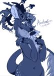  2020 anthro antlers blue_and_white cervid digital_media_(artwork) horn male mammal monochrome smile solo zenirix 