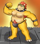  anthro armpit_hair black_jockstrap body_hair bowser bracelet clothing collar hi_res jewelry jockstrap koopa kuma-arts male mario_bros nintendo scalie slightly_chubby solo spiked_bracelet spiked_collar spikes underwear video_games 