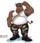  anthro bandolier camo_pants clothed clothing domestic_pig footwear fully_clothed hi_res kuma-arts male mammal muscular muscular_anthro muscular_male shirt shoes solo suid suina sus_(pig) tank_top topwear 