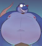  2020 anthro belly blue_body blush dylan_(the_human_heart) eulipotyphlan eyewear glasses leonthelionel male mammal mole_(animal) moobs nipples overweight overweight_anthro overweight_male simple_background solo the_human_heart_(game) video_games visual_novel 
