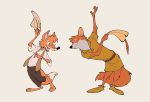  2020 anthro black_nose br&#039;er_fox canid canine clothed clothing disney fox fur group hat headgear headwear hi_res male mammal robin_hood robin_hood_(disney) simple_background song_of_the_south uochandayo 