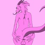  1:1 anthro anus balls butt dragon erection fin forked_tongue genitals hi_res horn jessimutt looking_at_viewer looking_back male nude penis presenting presenting_balls presenting_hindquarters scalie smile smirk solo spread_anus spread_butt spreading tongue tongue_out 