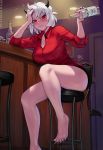  cleavage dress_shirt feet helltaker horns malina_(helltaker) mirco_cabbia pantsu tail 