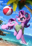  accessory ball beach beach_ball clothed clothed_feral clothing cutie_mark day detailed_background equid equine female feral flower flower_in_hair friendship_is_magic fur hair hair_accessory hasbro hi_res hooves horn mammal multicolored_hair multicolored_tail my_little_pony open_mouth open_smile outside palm_tree plant purple_eyes purple_hair sand seaside shoreline sky smile solo starlight_glimmer_(mlp) teeth tongue tree two_tone_hair unicorn water yakovlev-vad 