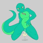  1:1 absurd_res anthro bodily_fluids claws female genital_fluids genitals hi_res lizard nude peeing pussy raveneevee reptile scalie simple_background solo tongue urine watersports 