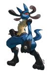  2016 2:3 ambiguous_gender anthro biped chest_spike digital_media_(artwork) digitigrade looking_at_viewer lucario niking nintendo pok&eacute;mon pok&eacute;mon_(species) red_eyes simple_background solo spikes spikes_(anatomy) standing video_games white_background 