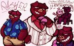  aloha_shirt animal_crossing anthro clothing domestic_pig english_text lilberry male mammal nintendo rasher_(animal_crossing) scar sketchy slightly_chubby solo stubble suid suina suit sus_(pig) text video_games 