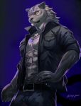  2020 abs anthro brand_new_animal clothed clothing fur hi_res male mammal muscular muscular_anthro muscular_male pecs simple_background sky_(artist) solo studio_trigger 