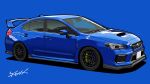  absurdres blue_background car ground_vehicle highres motor_vehicle no_humans original signature solo spoiler_(automobile) subaru_(brand) subaru_wrx vehicle_focus yuh_7929 