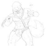  1:1 abs absurd_res akamaru anthro big_pecs big_tail canid canine canis clothing domestic_dog hi_res holding_clothing humanoid insaneeighteen leather_harness leather_underwear male mammal monochrome muscular naruto naruto_shippuden pecs solo tongue tongue_out 