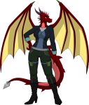  absurd_res alpha_channel anthro boots bottomwear clothing dragon female fire footwear hi_res pants race solo sparksstars tetra topwear vest wings zopror 