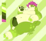  anthro anthrofied balls chubby_male claws colored_nails fan_character fangs genitals green_body green_eyes hair male multicolored_body nails open_mouth overweight overweight_anthro overweight_male penis pink_hair solo spikes tattoorexy two_tone_body white_body 