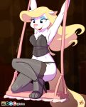  animaniacs anthro breasts cleavage clothed clothing corset female footwear furboz high_heels legwear lingerie mammal midriff minerva_mink mink mustelid musteline open_mouth open_smile panties shoes smile solo stockings swing topwear underwear warner_brothers 