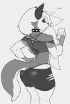  anthro canid canid_demon canine cellphone clothing collar conditional_dnp demon doom_(series) female hellhound helluva_boss id_software looking_away loona_(vivzmind) mammal monochrome phone smartphone video_games visible_thong xopachi 
