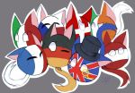  2016 ambiguous_gender annoyed austriaball clothing countryballs cuddling denmarkball felid feline felis franceball germanyball grey_background group hat headgear headwear irelandball italyball mammal nations ninteamai simple_background sphere_creature surprise top_hat ukball 