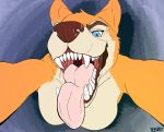 anthro blue_eyes breasts canid canine canis domestic_dog dragon eyebrows female fur husky hybrid mammal mia_rose mouth_shot nordic_sled_dog nude open_mouth orange_body orange_fur pink_tongue sharp_teeth simple_background solo spitz teeth tongue trans_(lore) trans_woman_(lore) tuft vore white_body white_fur yeenr 