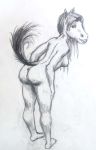  absurd_res anthro anus breasts butt dark_hair equid equine female genitals hair hi_res horse lips long_hair looking_back mammal narrowed_eyes presenting presenting_hindquarters presenting_pussy pussy raised_tail side_boob sketch solo standing stichedpiscus 