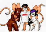  anthro balls big_penis black_hair brown_body brown_fur clothing cocky comparing fur genitals green_eyes group hair hi_res highlights_(coloring) huge_penis male male/male mammal mottled mottled_body mottled_fur mouse murid murine penis red_eyes rodent rotten_owl shirt simple_background small_penis supreme topwear traditional_media_(artwork) white_background 