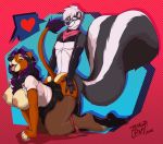  &lt;3 2018 abstract_background all_fours ambiguous_penetration anthro anthro_on_anthro big_breasts black_body black_fur black_hair blue_eyes breasts brown_body brown_fur butt claws clothed clothing doggystyle eyes_closed fangs felid female fluffy fluffy_tail from_behind_position fur hair hi_res lion looking_pleasured male male/female mammal mephitid multicolored_body multicolored_fur multicolored_hair nipples open_mouth open_smile pantherine partially_clothed pattern_background penetration purple_hair sex simple_background skunk smile tattoorexy tongue tongue_out two_tone_body two_tone_fur two_tone_hair white_body white_fur white_hair yuki-cross 