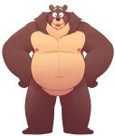  2020 anthro belly blush brown_body brown_fur cade_(the_human_heart) cute_fangs eyes_closed fur leonthelionel male mammal nipples overweight overweight_anthro overweight_male simple_background solo the_human_heart_(game) tongue tongue_out ursid video_games visual_novel white_background 