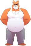  anthro belly black_nose bottomwear canid canine canis clothed clothing domestic_dog fur hi_res leonthelionel male mammal orange_body orange_fur overweight overweight_anthro overweight_male pants rorik_(the_human_heart) shirt simple_background solo tank_top the_human_heart_(game) topwear video_games visual_novel white_background 